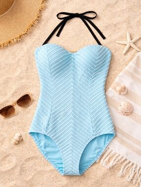 Betsey Johnson Allure Swimsuit Black Halter One Piece Ruched Glam Retro Pinup